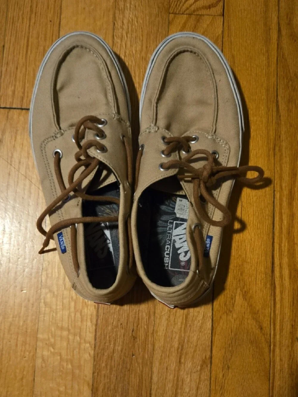Vans Men's Tan Canvas Boat Shoes with Brown Laces